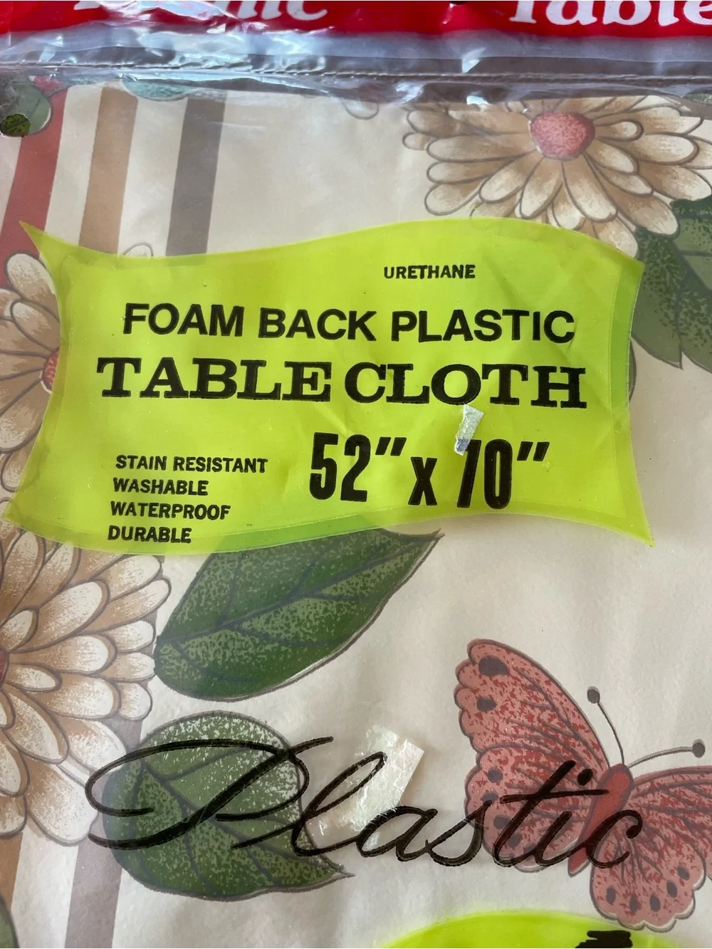 Vintage Plastic Picnic Tablecloth Floral Butterfly NIP 52”x70”  cottagecore